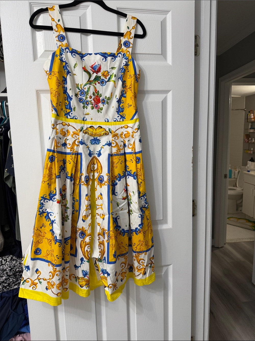 Yellow & White Floral-Print Casual Fit Dress